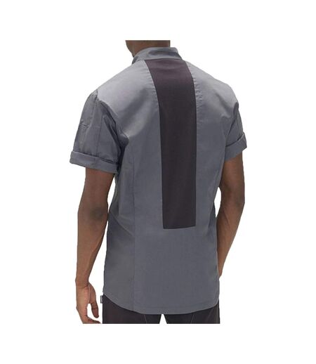 Mens Polycotton Slim Short-sleeved Chef Shirt Storm Grey Black Le Chef