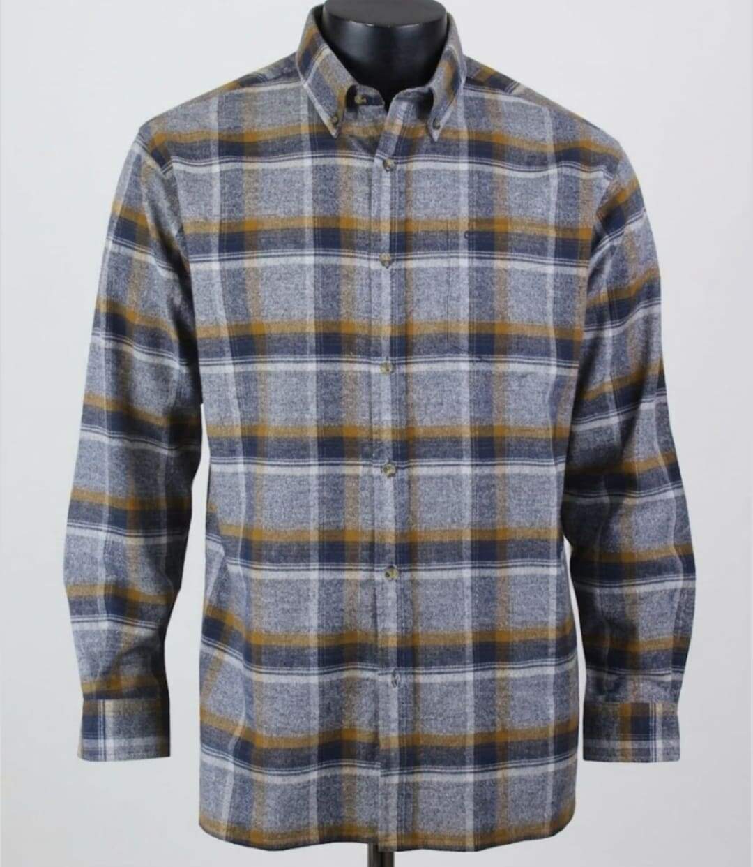 CHALLENGER CH5024 FLANELLE — Chemise à carreaux manches longues bleu et camel : confort thermique en Coton gratté-3