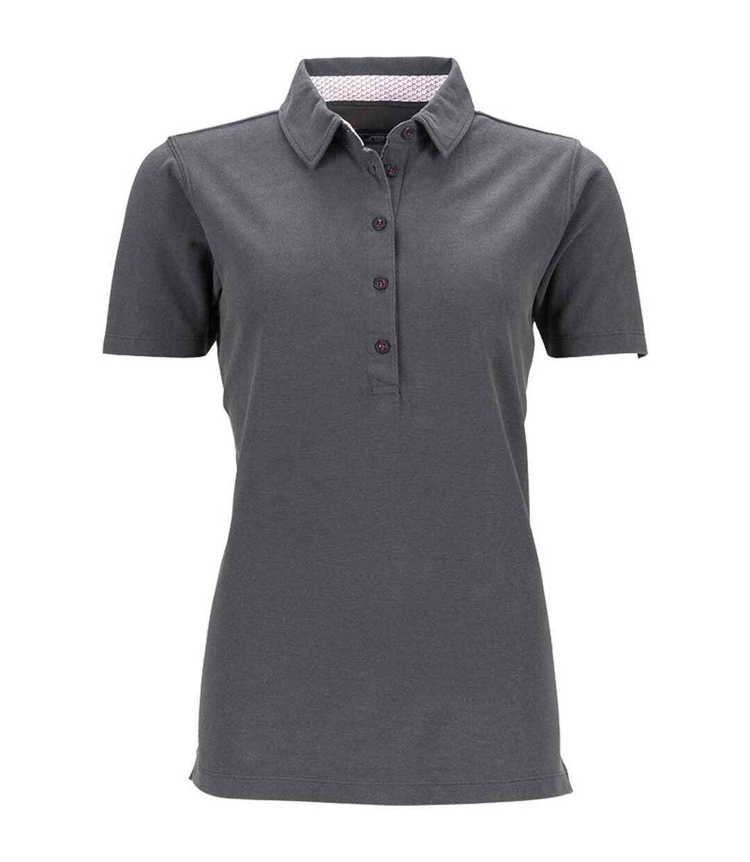 Polo femme manches courtes col imprimé - JN711 - gris graphite