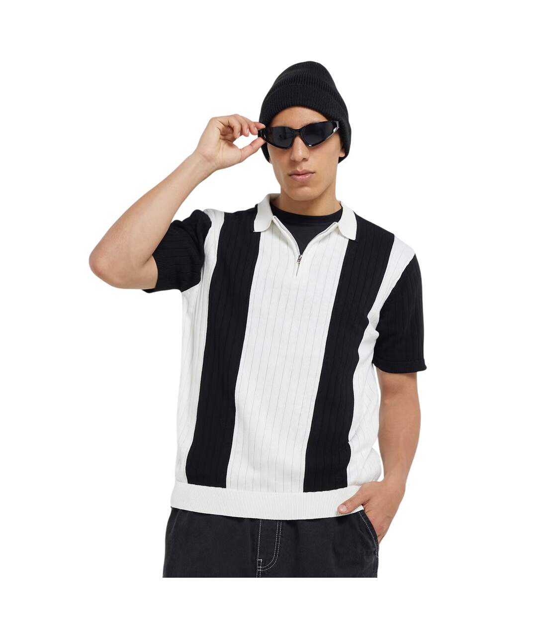 Polo Motif/style Rayé Homme Crème Noir Vif Brave Soul-2
