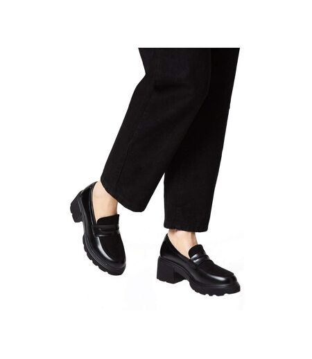 Womens/ladies charlotte chunky heel loafers black Faith