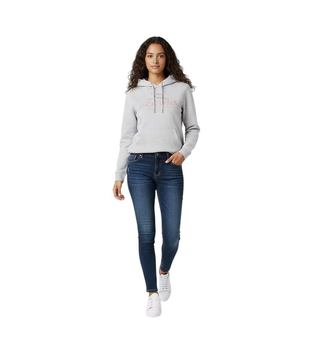Womens/ladies Graphic Logo Hoodie Grey Marl Jack Wills-1