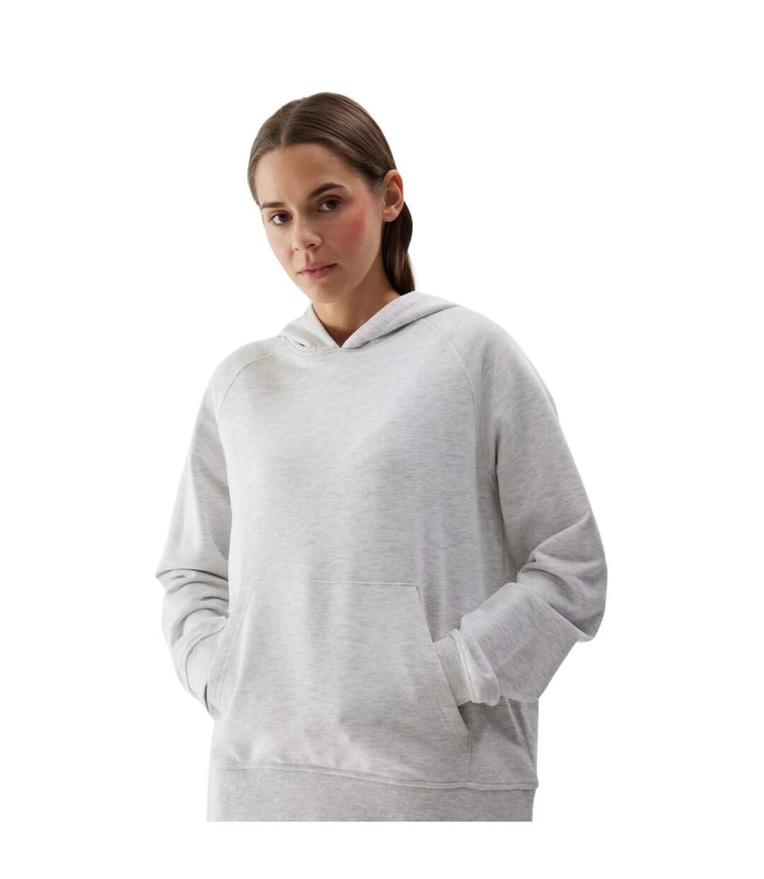 Sweat À Capuche Motif/style Uni Femme Gris Clair Chiné 4F-2