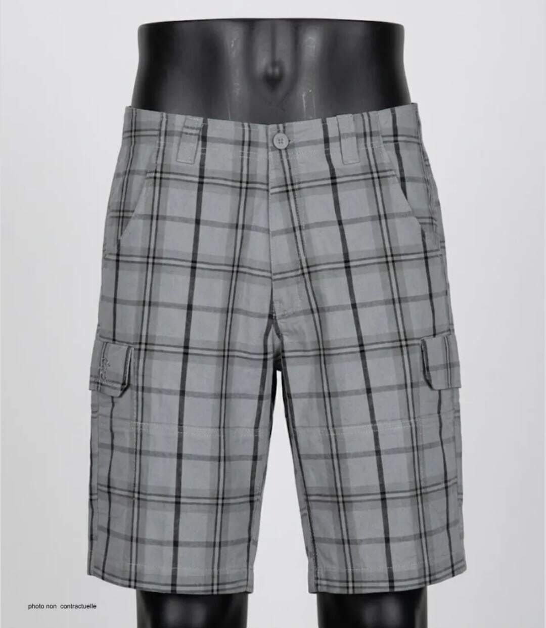 Bermuda à carreaux homme Winchester INTACT3 en coton gris multi-poches pour les loisirs-3