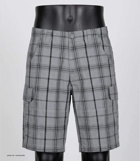 Bermuda à carreaux homme Winchester INTACT3 en coton gris multi-poches pour les loisirs