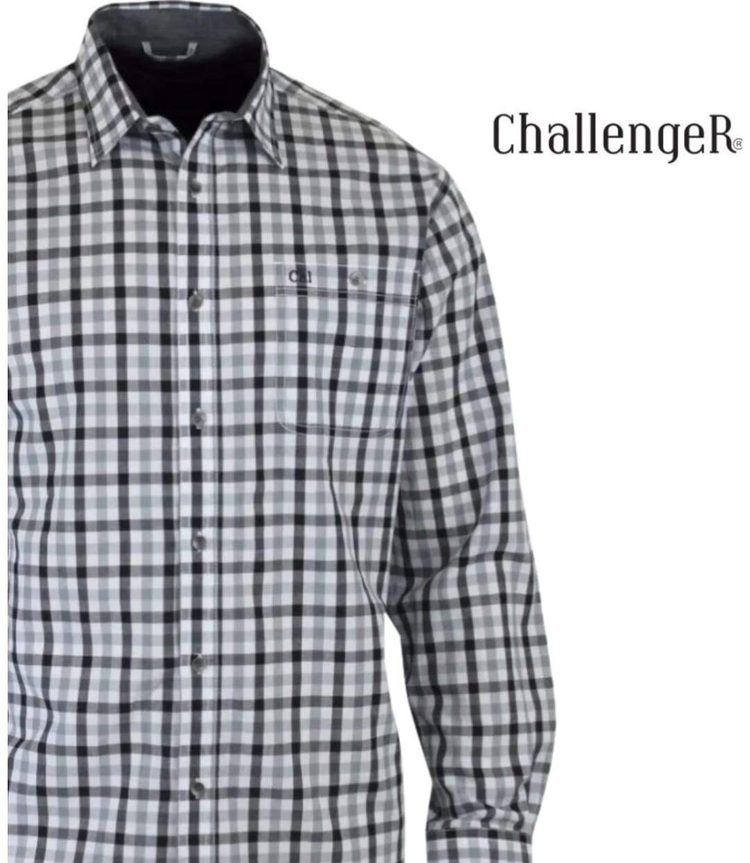 CHALLENGER CH2012 — Chemise à carreaux manches longues gris et noir : légèreté en popeline de coton et coupe confort-4