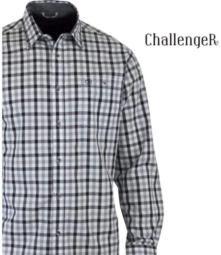 CHALLENGER CH2012 — Chemise à carreaux manches longues gris et noir : légèreté en popeline de coton et coupe confort