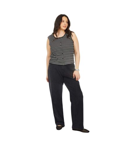 Womens/ladies Denim Mid Rise Straight Leg Jeans Washed Black Brave Soul