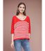 Pull femme rayé - Pull col en V - Manches 3/4 - Couleur rouge