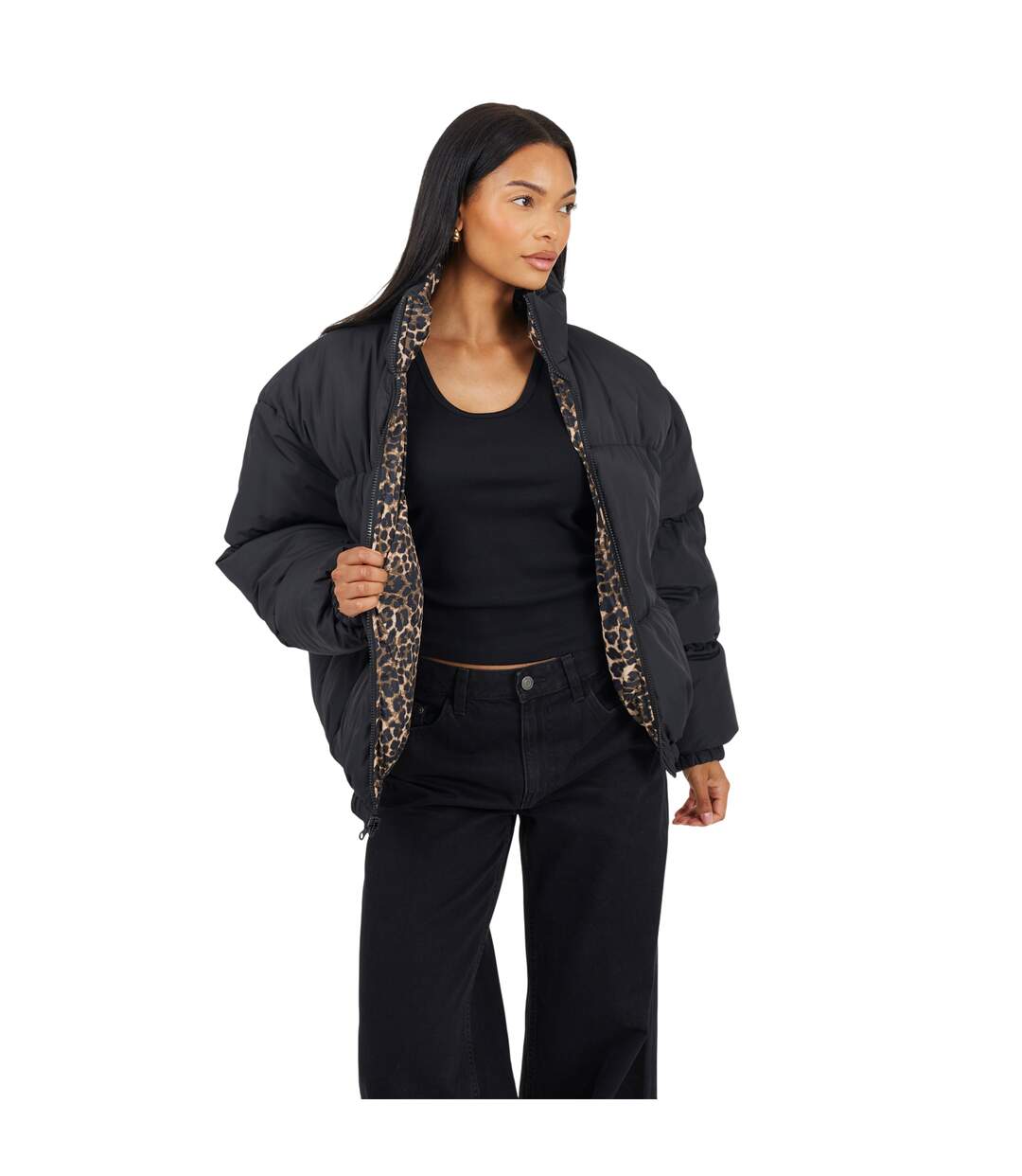 Womens/ladies Reversible Oversized Puffer Jacket Black Brave Soul-3