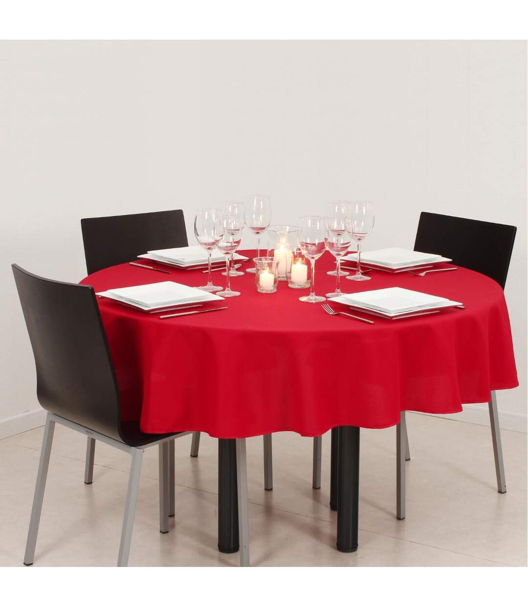 Nappe Antitache Ronde Unie 180cm Rouge-4