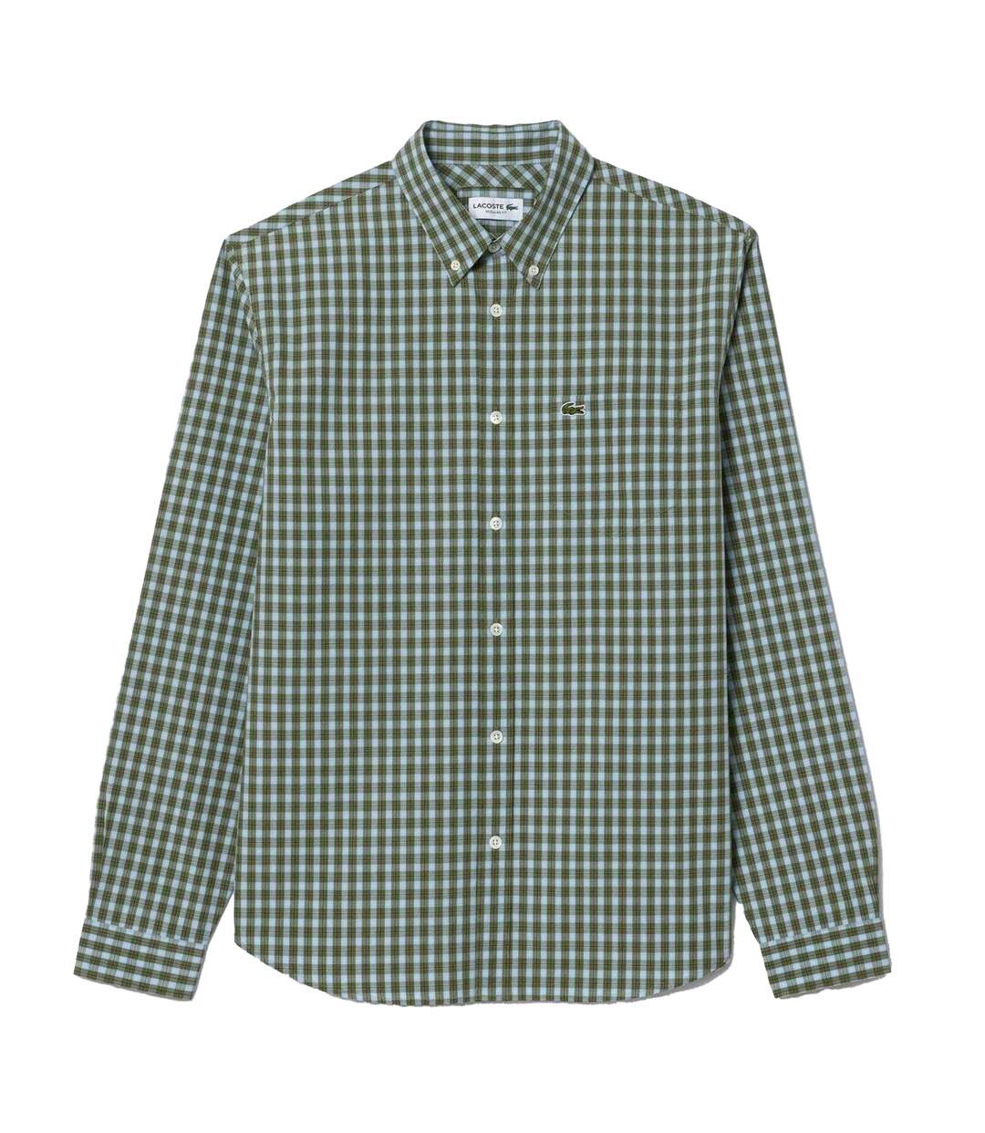 Mens Plaid Poplin Regular Shirt Khaki Lacoste-2
