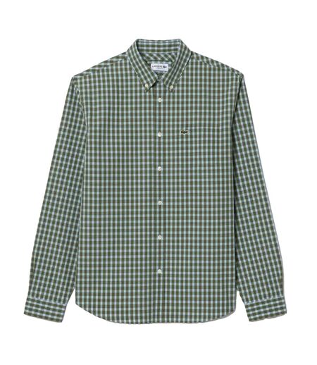 Mens Plaid Poplin Regular Shirt Khaki Lacoste
