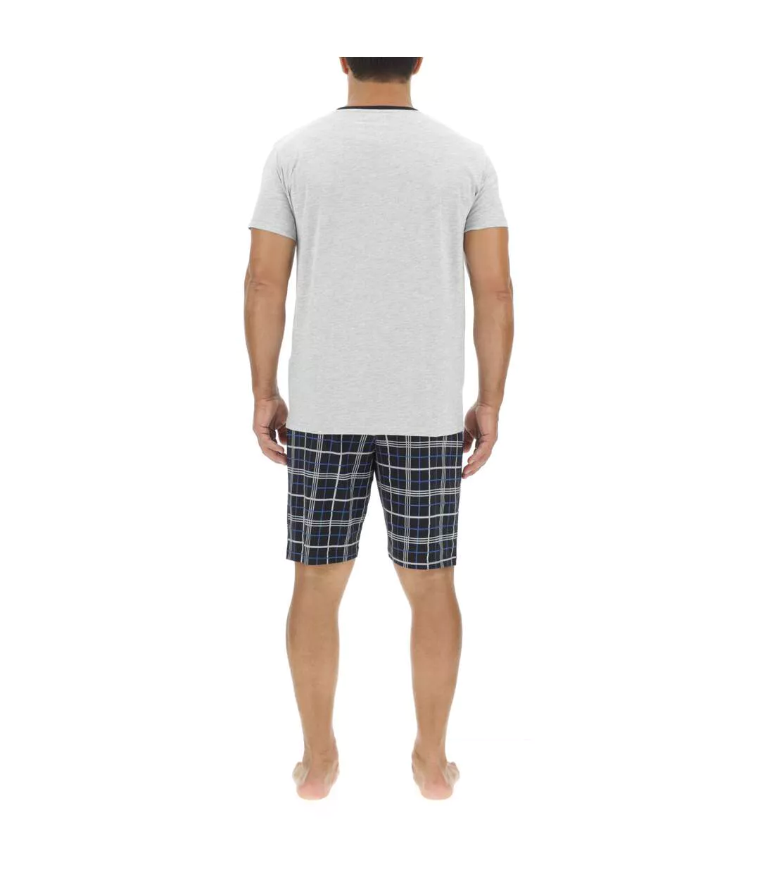 Ensemble Pyjama court homme en coton à carreaux et Logo poitrine Pierre Cardin-2