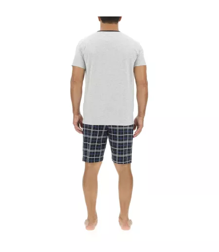 Ensemble Pyjama court homme en coton à carreaux et Logo poitrine Pierre Cardin
