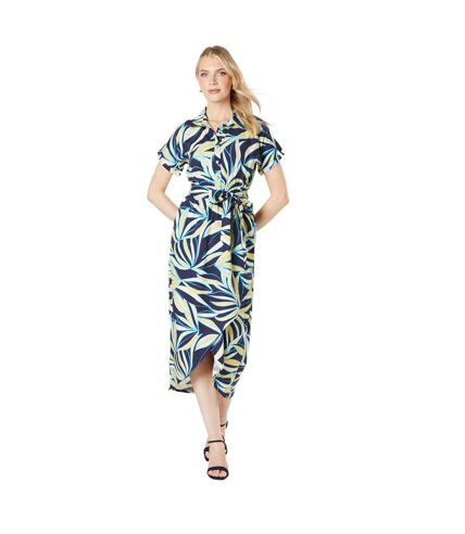 Womens/ladies leaf print wrap midi dress navy Principles