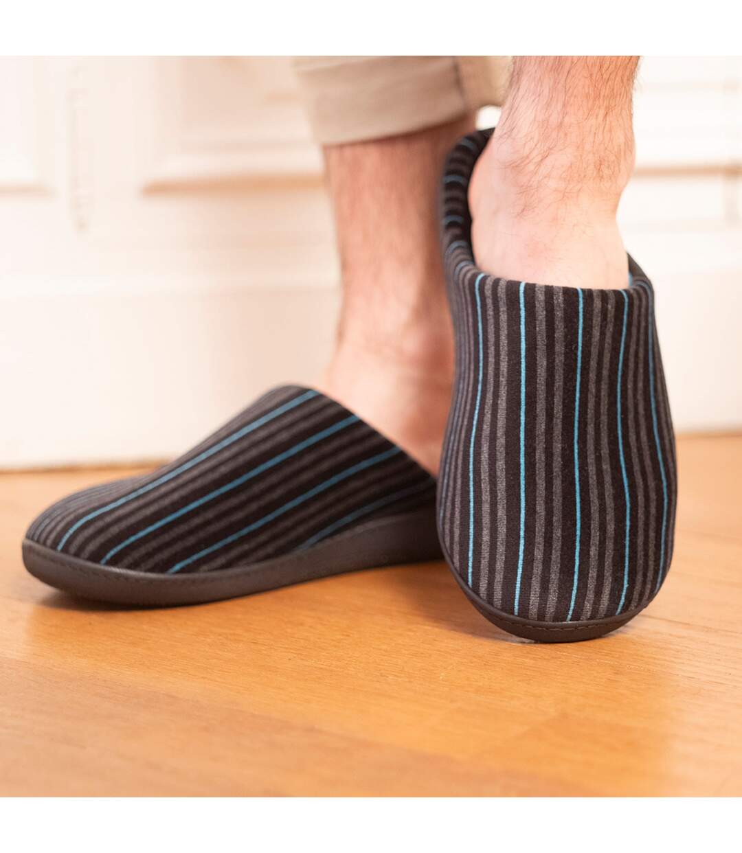 Isotoner Chaussons Mules homme rayures-2