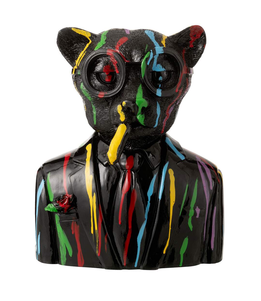 Buste Léopard Tâches de Peinture 31cm Noir-1