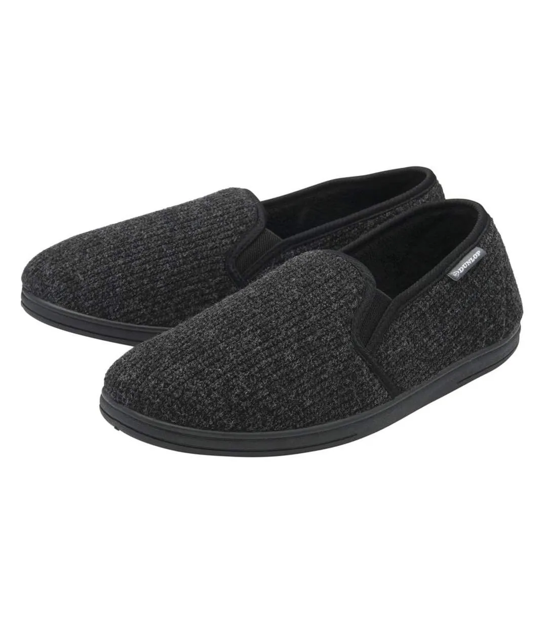 Dunlop - Chaussons homme à mémoire de forme noirs en velours côtelé-1