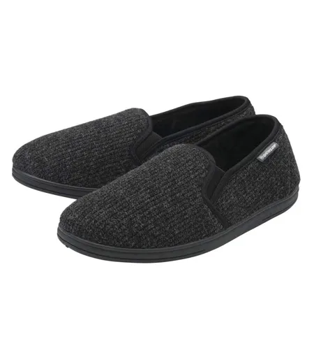 Dunlop - Chaussons homme à mémoire de forme noirs en velours côtelé