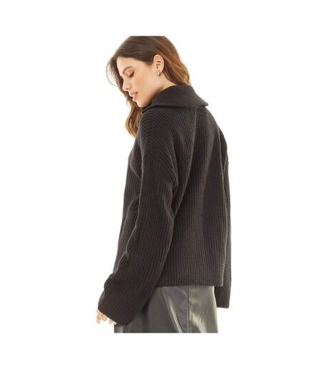Womens/ladies Fisherman Knitted Zip Detail Jacket Black Brave Soul