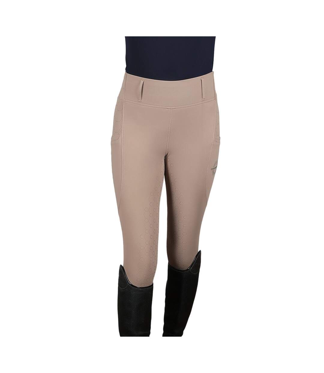Womens/ladies Oxnam Competition Horse Riding Tights Taupe Coldstream-1