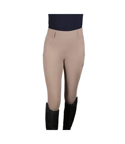 Womens/ladies Oxnam Competition Horse Riding Tights Taupe Coldstream