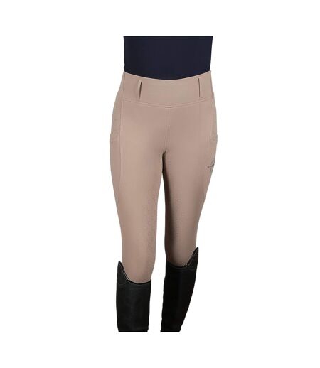 Womens/ladies Oxnam Competition Horse Riding Tights Taupe Coldstream