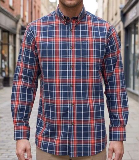 CHALLENGER TEMPETE1 — Chemise à carreaux manches longues bleu et orange : le confort durable en pur coton