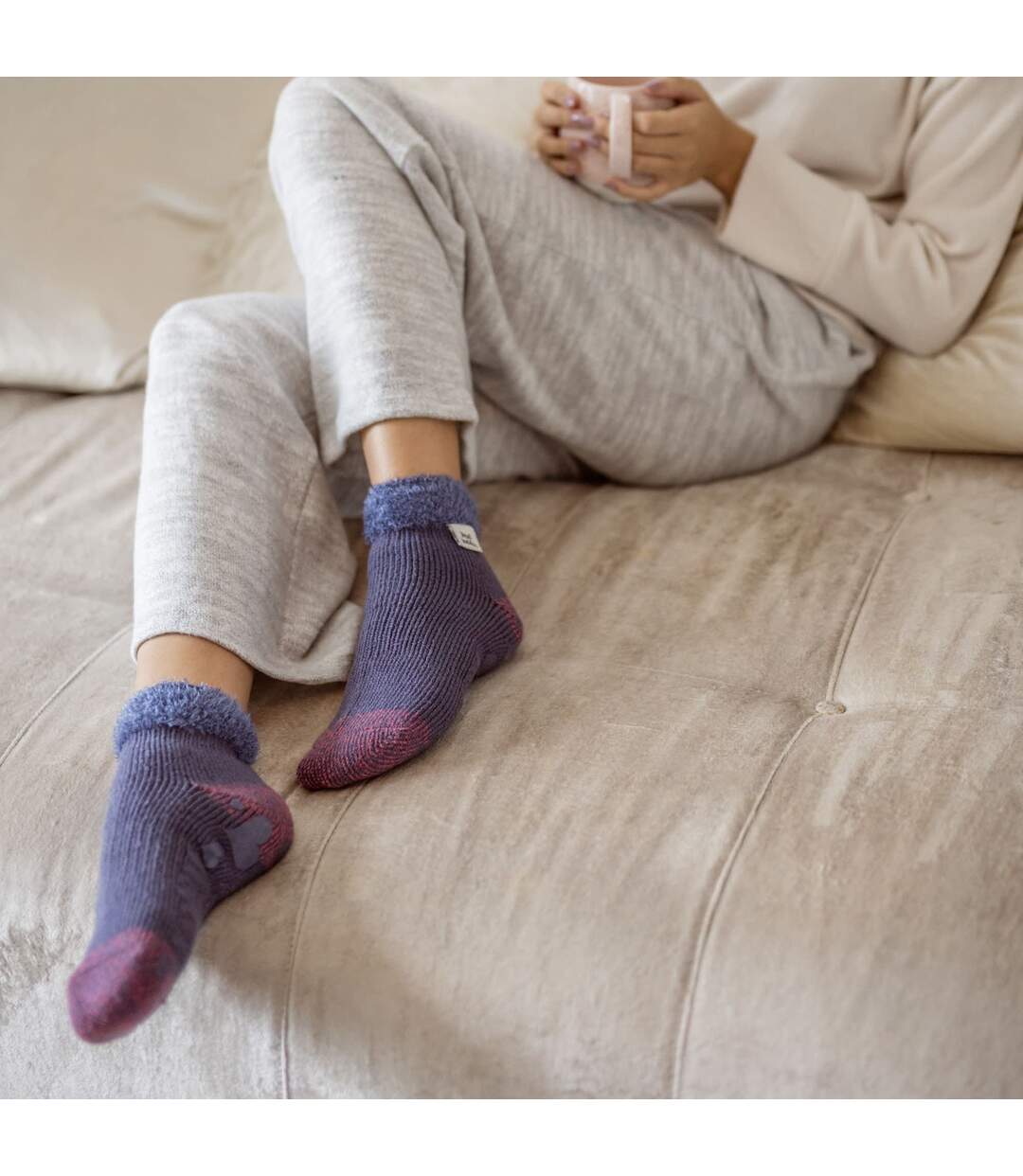 Ladies Non Slip Thermal Low Cut Slipper Bed Socks with Grips-3