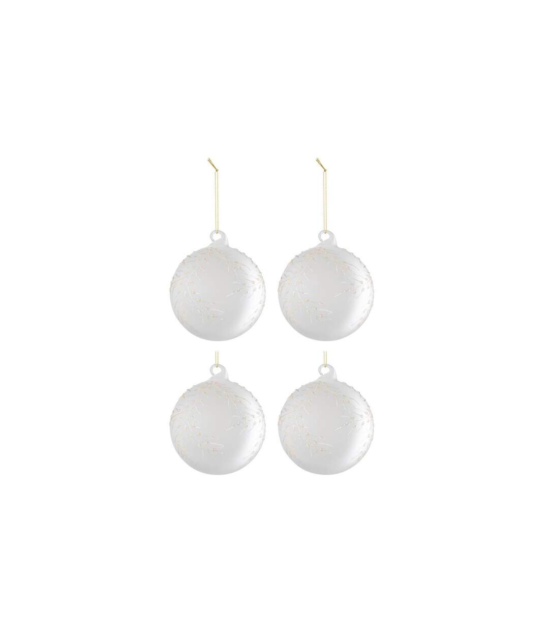 Lot de 4 Boules de Noël Givrées Feuilles 10cm Blanc-1
