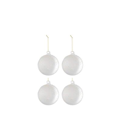 Lot de 4 Boules de Noël Givrées Feuilles 10cm Blanc