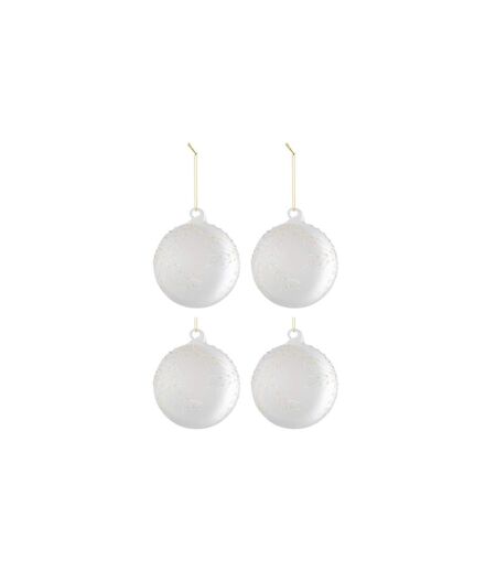 Lot de 4 Boules de Noël Givrées Feuilles 10cm Blanc