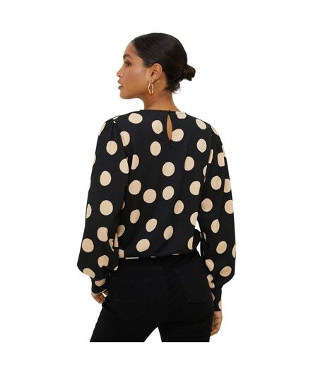 Womens/ladies spotted keyhole long-sleeved top black/cream Dorothy Perkins