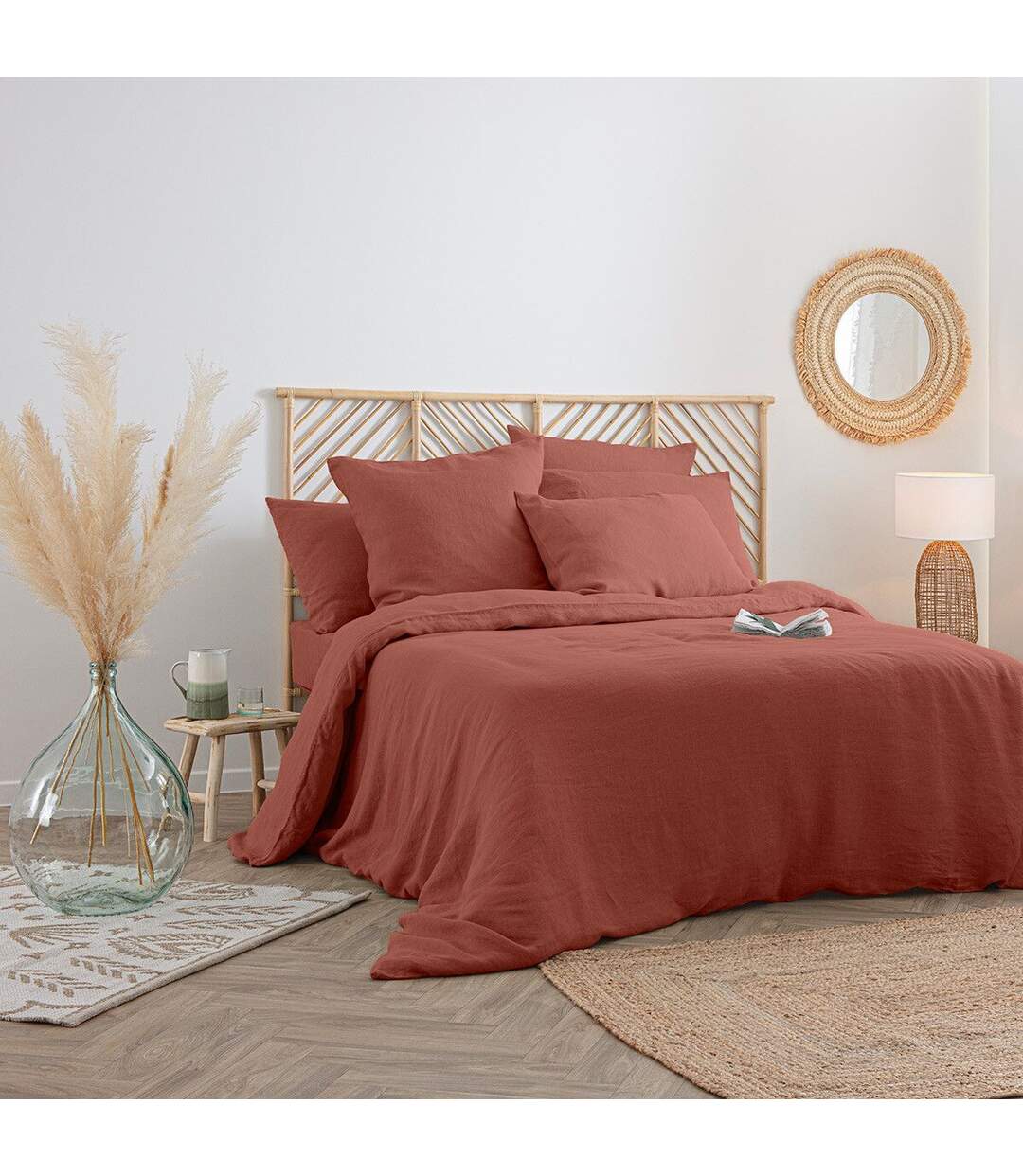 Drap Housse en Lin Adorable 160x200cm Terracotta-4