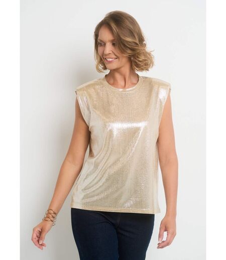 T-shirt métallisé sans manches col rond