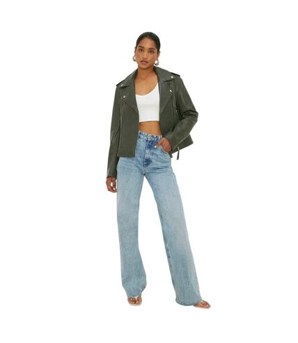 Dorothy Perkins Womens/Ladies Leather Cropped Boxy Jacket (Green) - UTDP4403