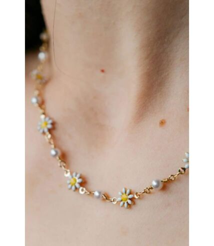 Colourful White Indie Boho Daisy Sun Flower Pearl Choker Floral Summer Necklace