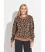 Pull motif léopard col montant manches longues-1
