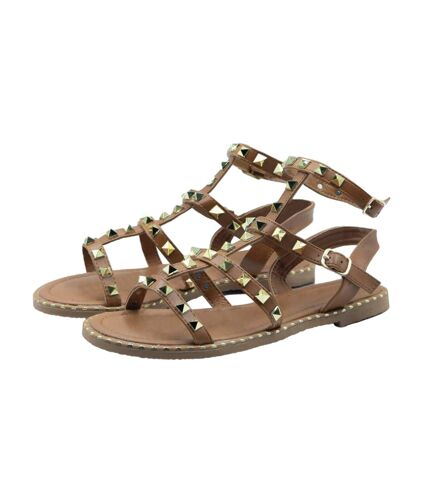 Womens/ladies natalia studded pu gladiator sandals tan Where´s That From