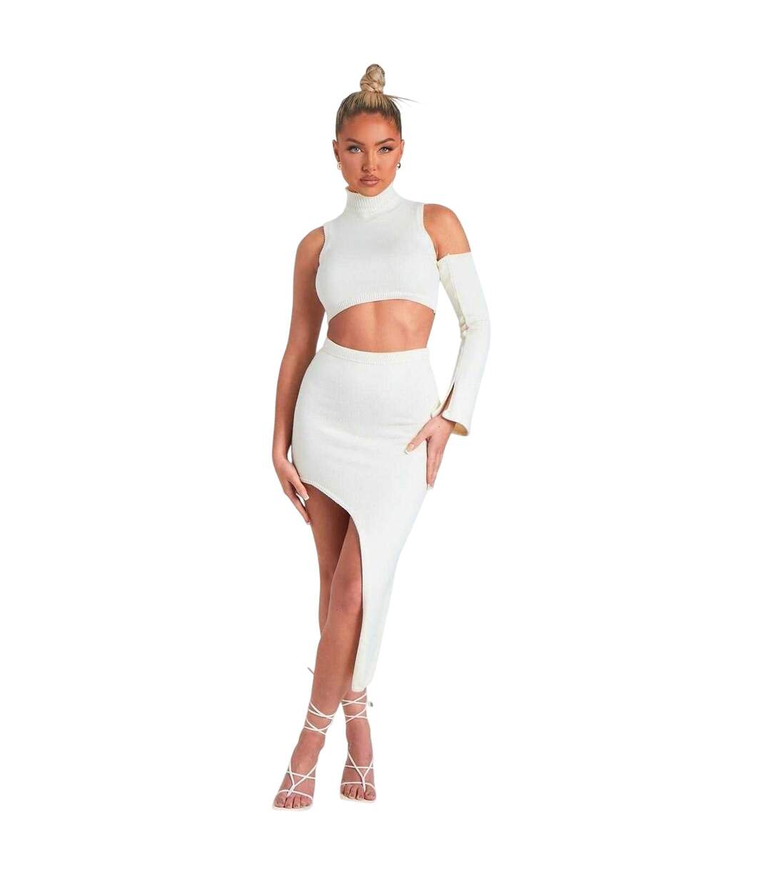 Jupe Mi-longue Femme Crème Missy Empire-1