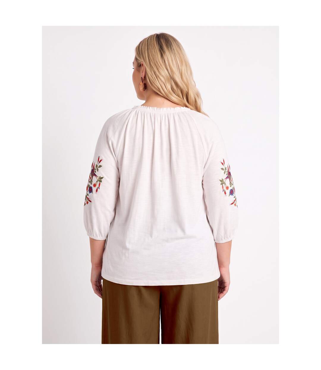 T-shirt long brodé manches 3/4-2