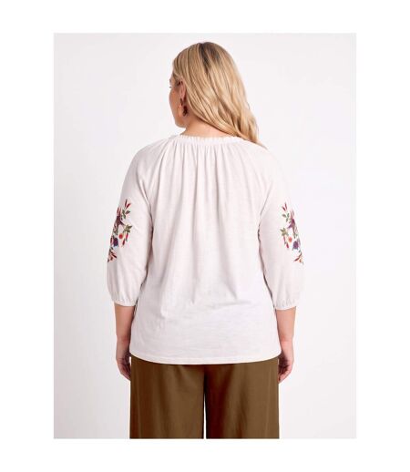 T-shirt long brodé manches 3/4