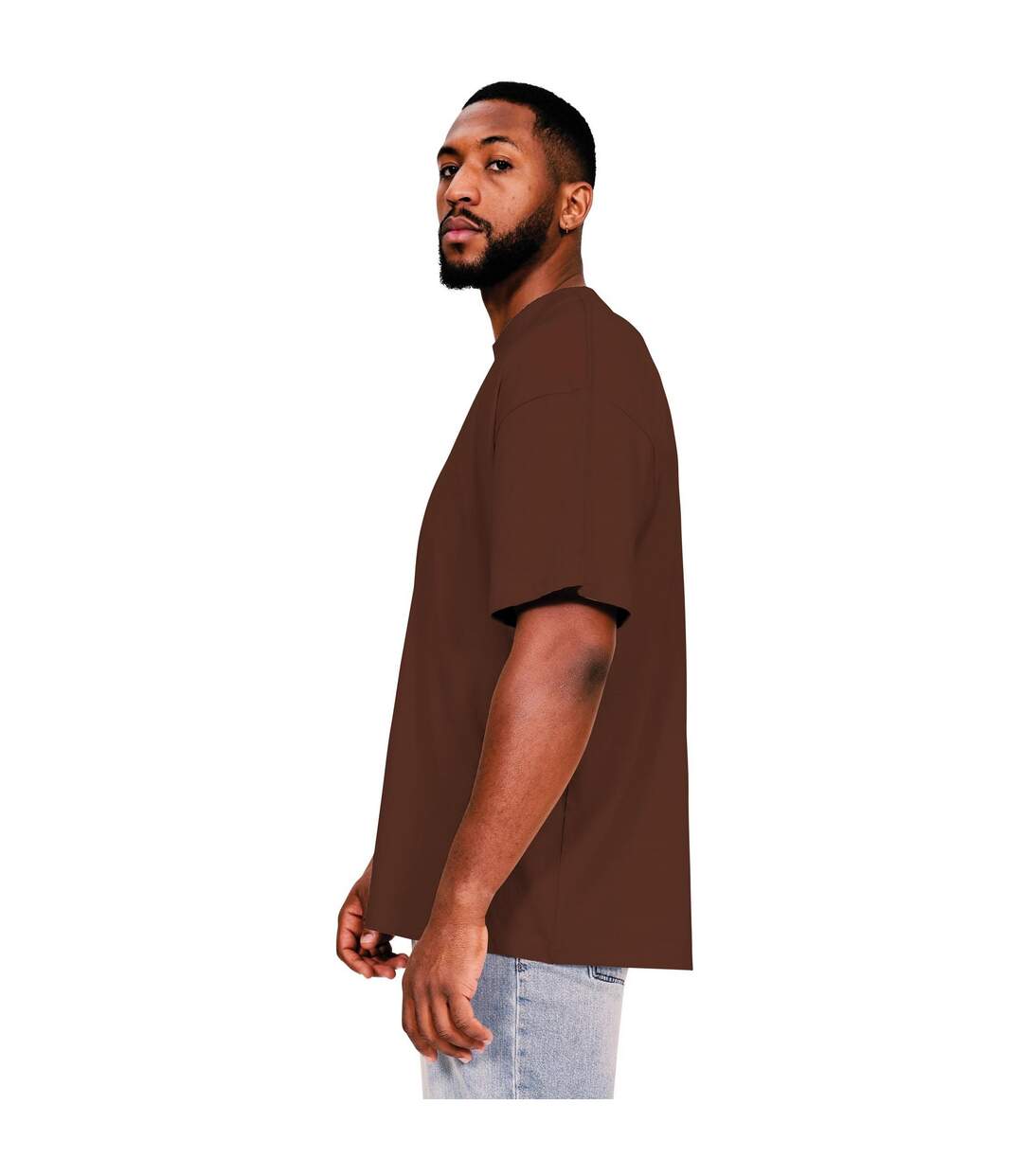 Mens ringspun cotton extended neckline oversized t-shirt chocolate Casual Classics-3