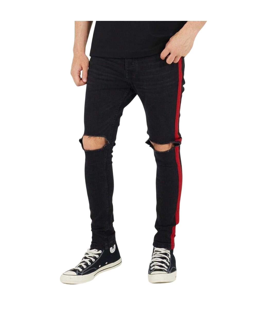 Mens Denim Contrast Striped Side Seams Jeans Charcoal Brave Soul-2