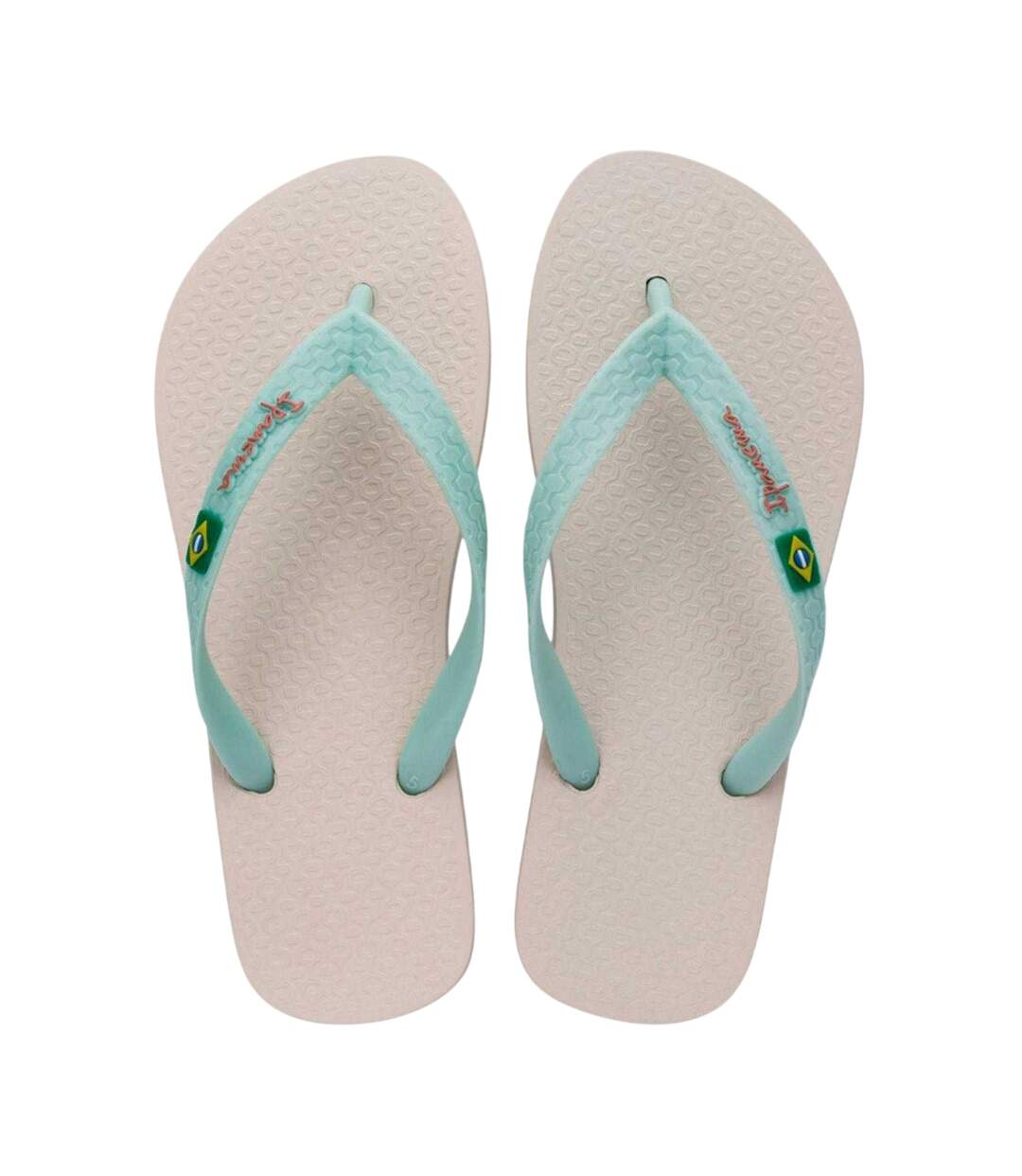 Womens/ladies Brazilian Flag Flat Flip Flops Beige Ipanema-2