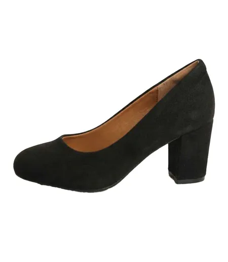 Womens/ladies High Block Heel Court Shoes Black Where´s That From
