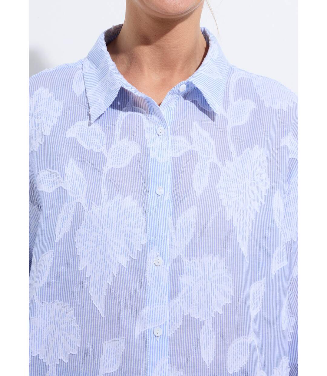 Chemisier long coton rayures et jacquard-4