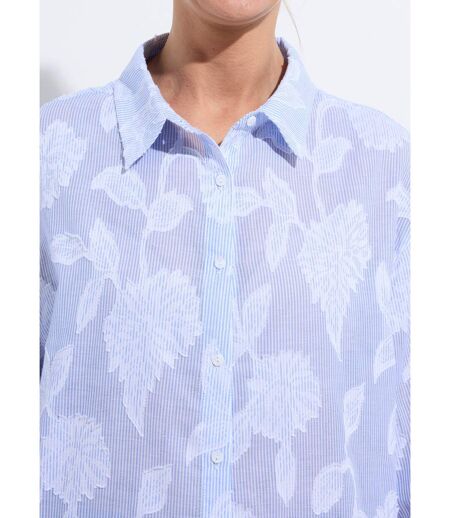 Chemisier long coton rayures et jacquard