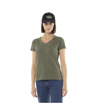 T-shirt femme col V flammé avec print devant et motif au dos Tulle Vondutch